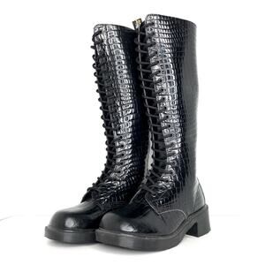NEW Vintage Dr Martens Croc Patent Leather Knee High Square Toe Heeled Boots 7